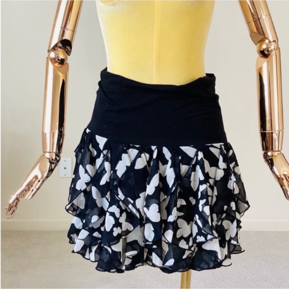 Rachel & Chloe Floral Black and White Ruffle Mini Skirt SZ S